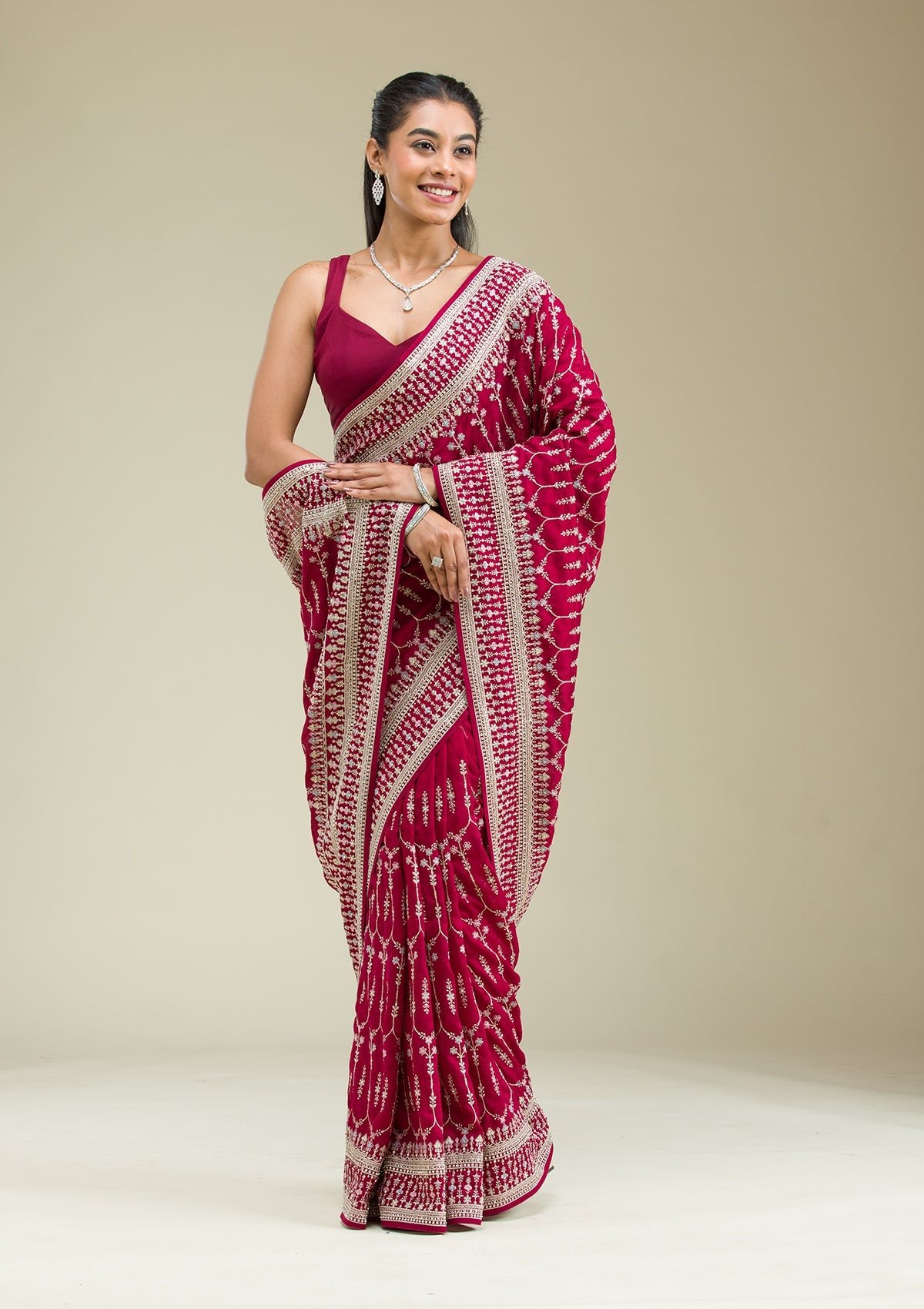 Bravix Elegant Maroon Silk Saree with Exquisite Threadwork