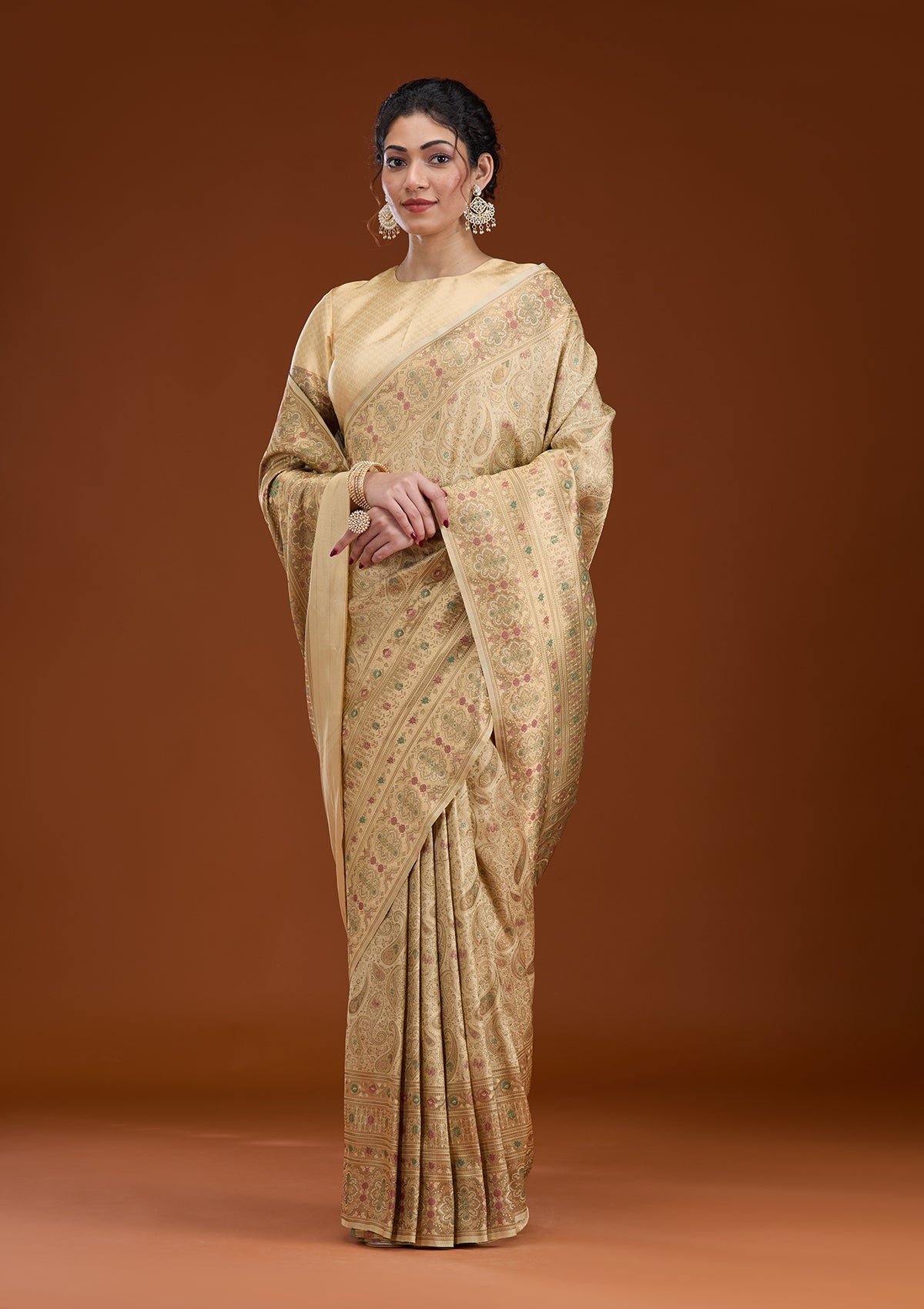 Bravix Elegant Beige Art Silk Saree with Intricate Zari Work