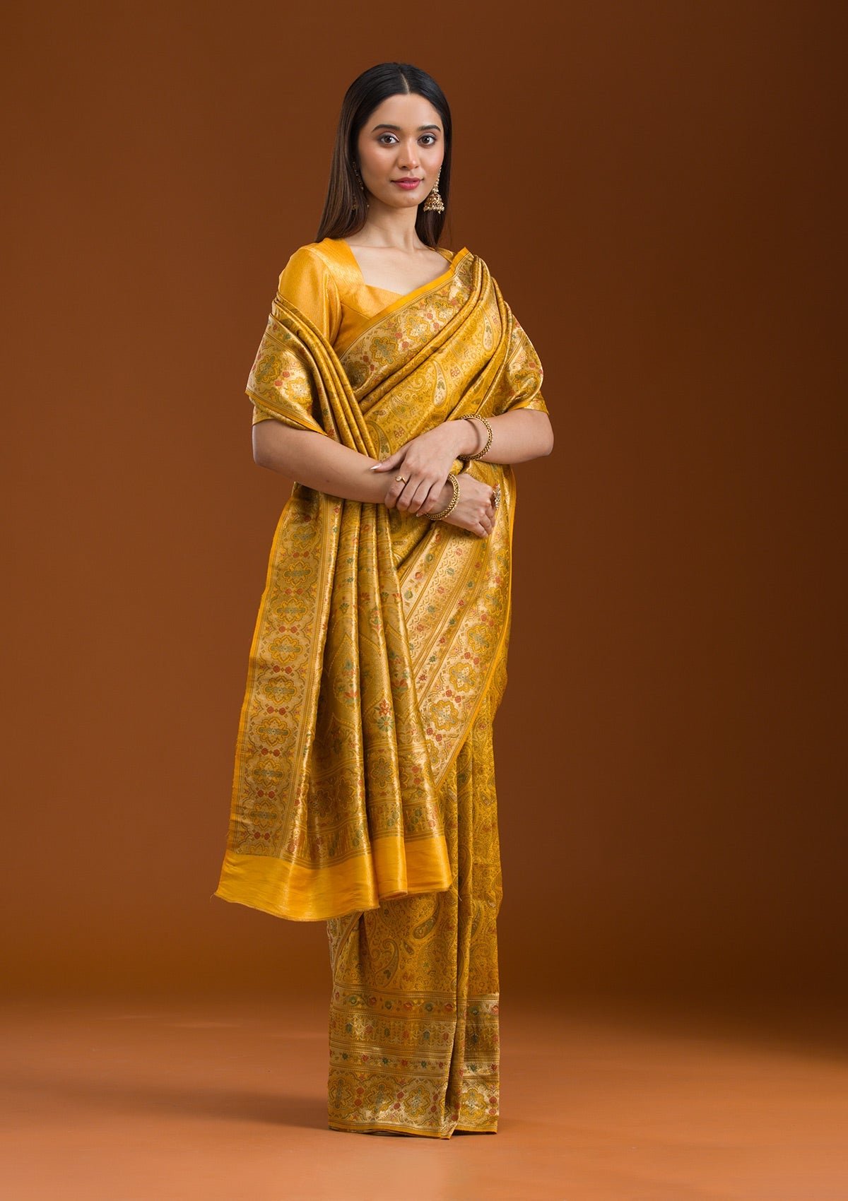 Bravix Elegant Mustard Art Silk Saree with Intricate Zariwork