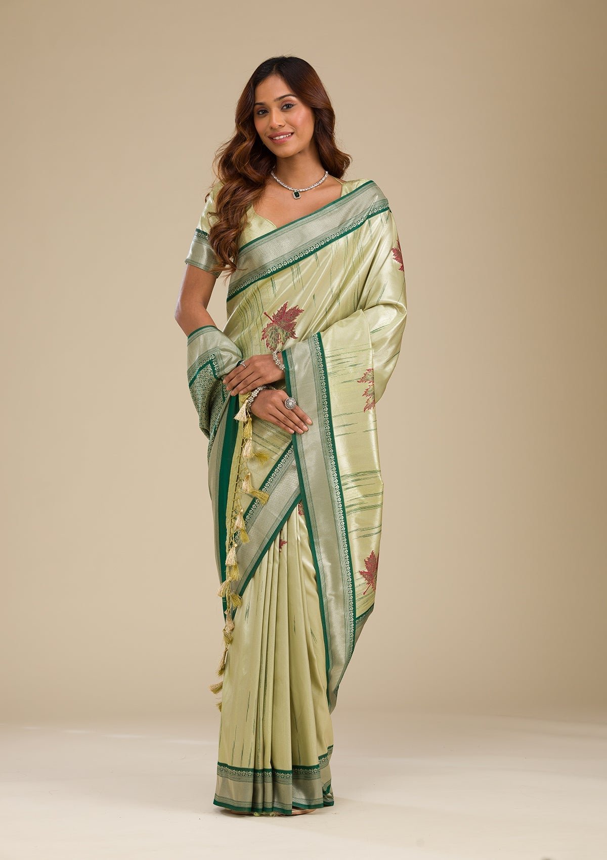 Bravix Elegant Beige Printed Soft Silk Saree for Timeless Beauty