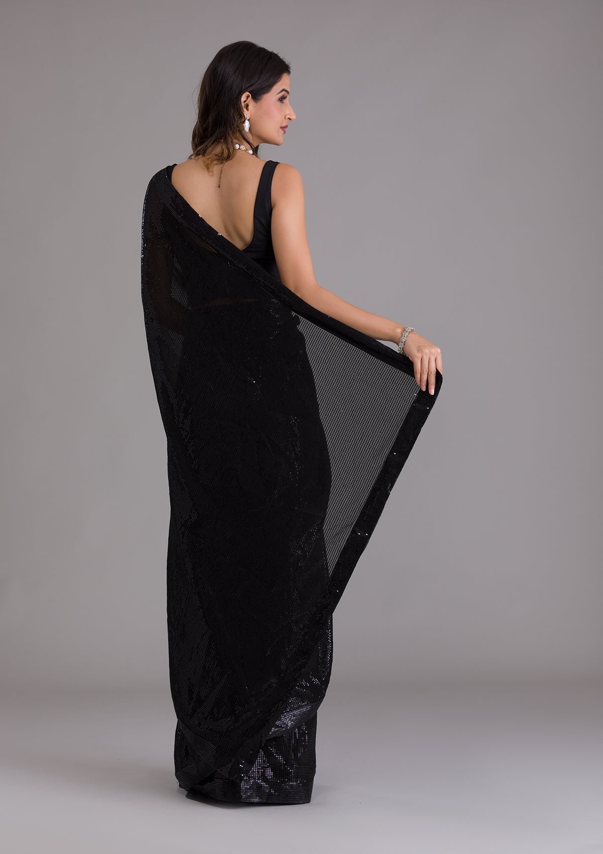 Bravix Elegant Black Georgette Saree with Stunning Sequins Design - Image 2