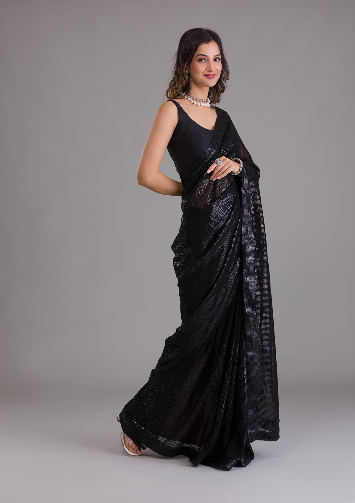Bravix Elegant Black Georgette Saree with Stunning Sequins Design - Image 3