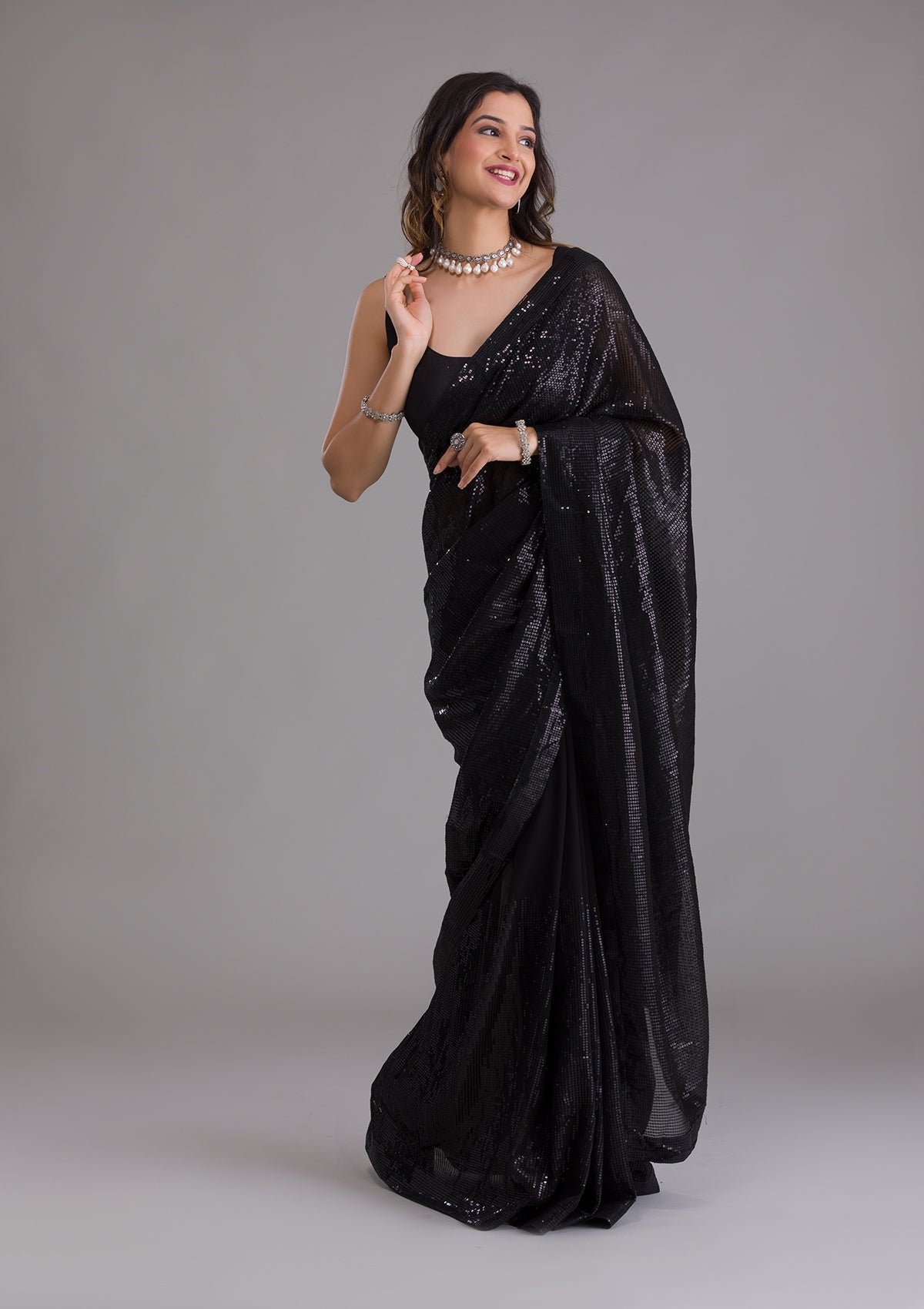 Bravix Elegant Black Georgette Saree with Stunning Sequins Design - Image 4