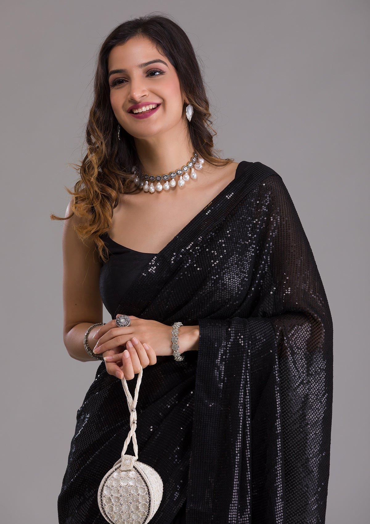 Bravix Elegant Black Georgette Saree with Stunning Sequins Design - Image 5