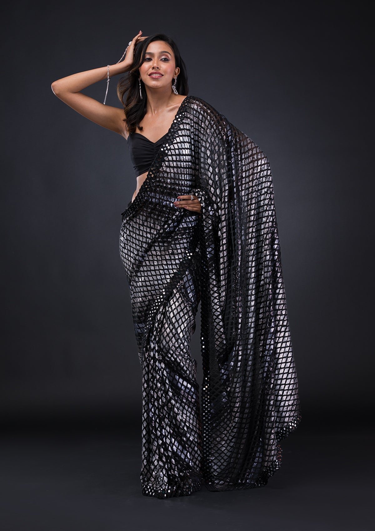 Bravix Elegant Black Georgette Saree with Stunning Sequins