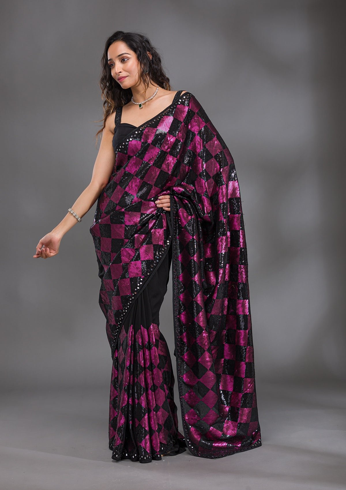 Bravix Elegant Black Georgette Saree with Shimmering Sequins