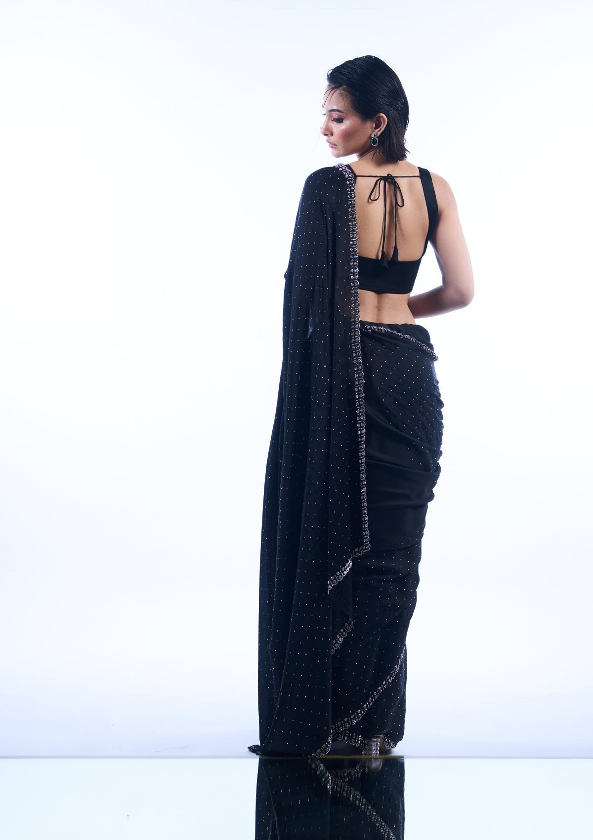Bravix Elegant Black Satin Designer Saree with Stunning Stonework - Image 2