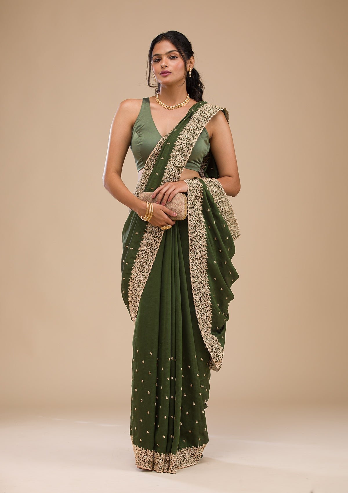 Bravix Elegant Bottle Green Soft Silk Saree with Intricate Zari Work