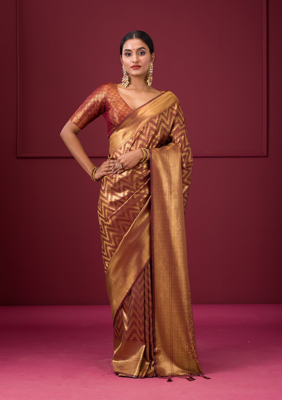 Bravix Elegant Copper Zari Soft Silk Saree
