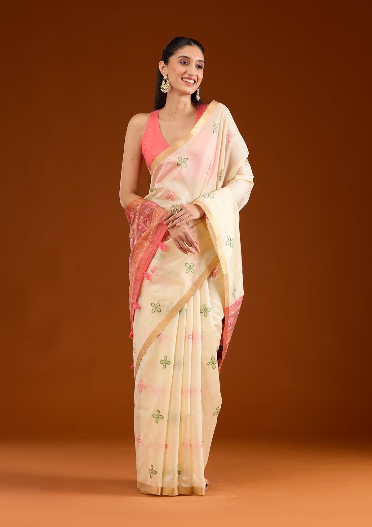 Elegant Cream Tissue Saree with Exquisite Zari Work