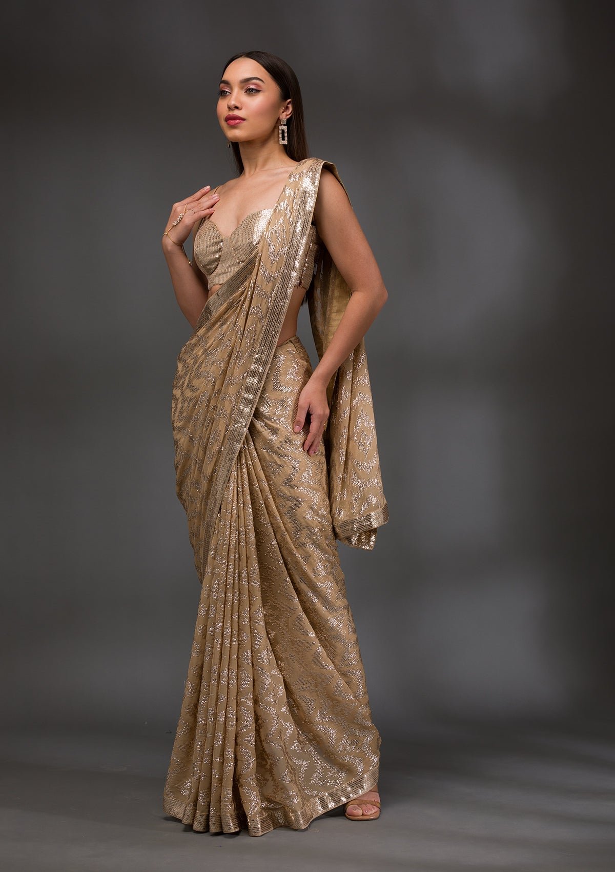 Elegant Gold Sequin Georgette Saree