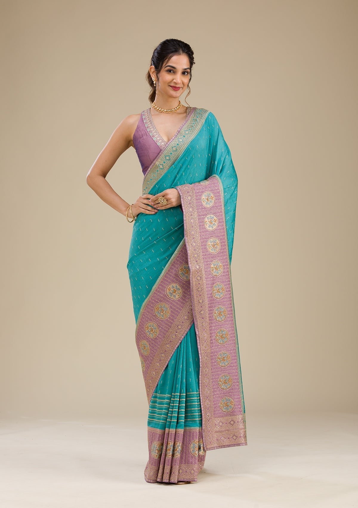 Bravix Enchanting Lavender Zariwork Art Silk Saree