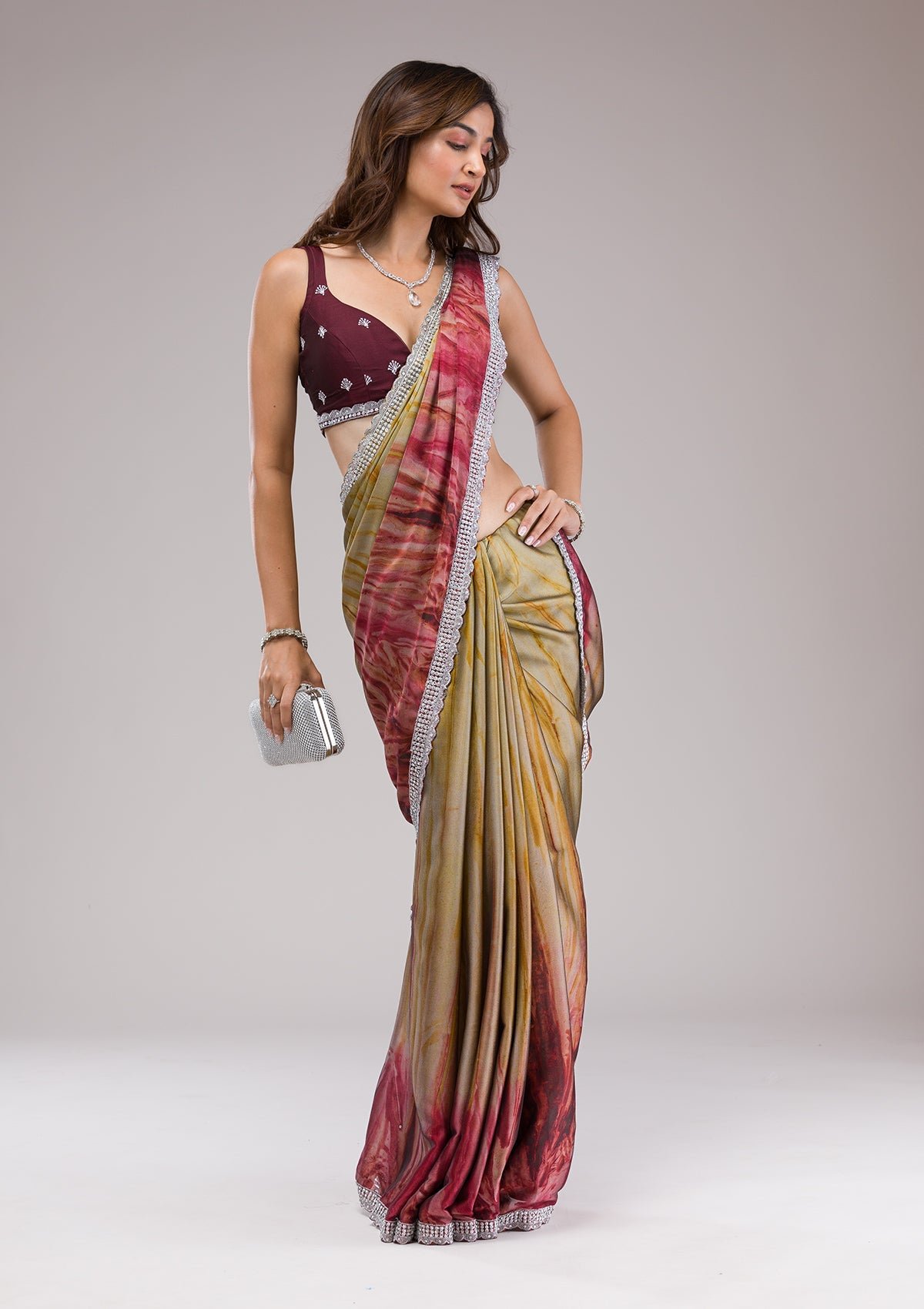 Bravix Elegant Maroon Printed Semi Crepe Saree for Timeless Style