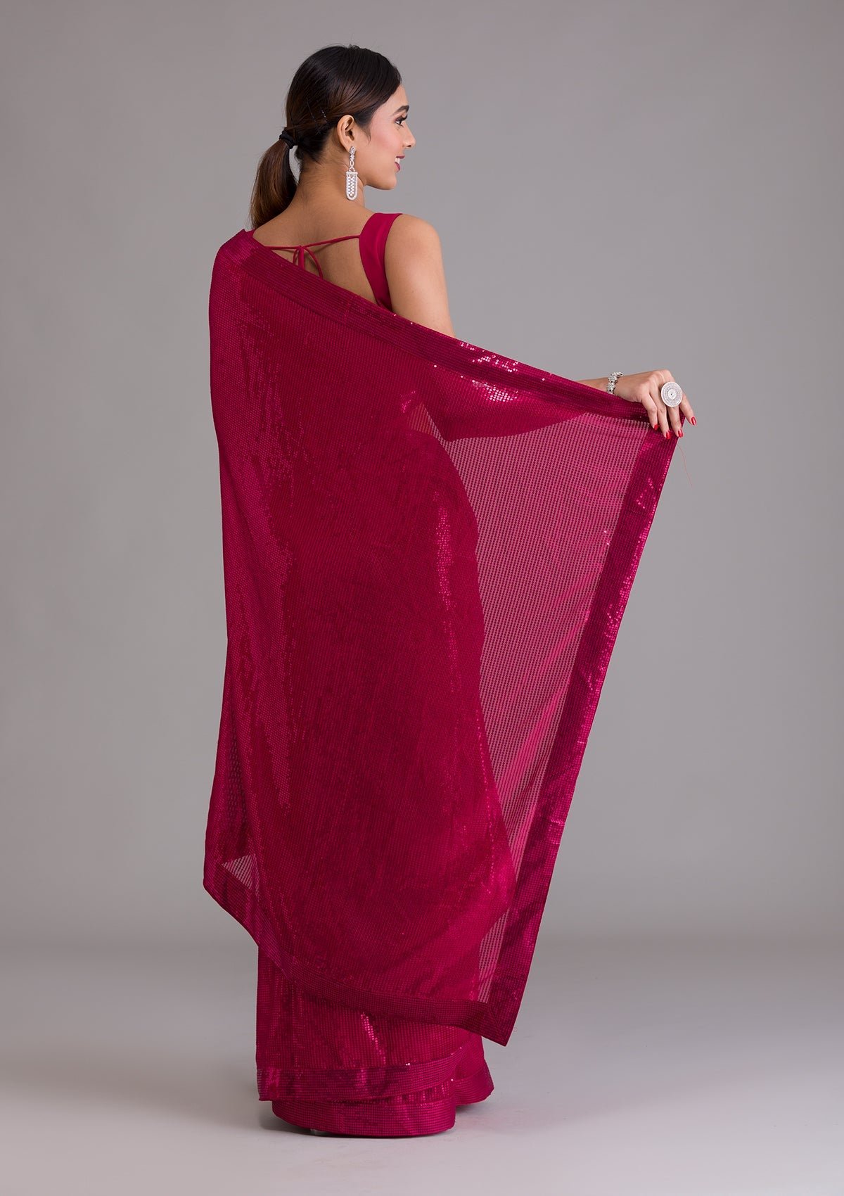 Bravix Exquisite Rani Pink Georgette Designer Saree with Dazzling Sequins - Image 2