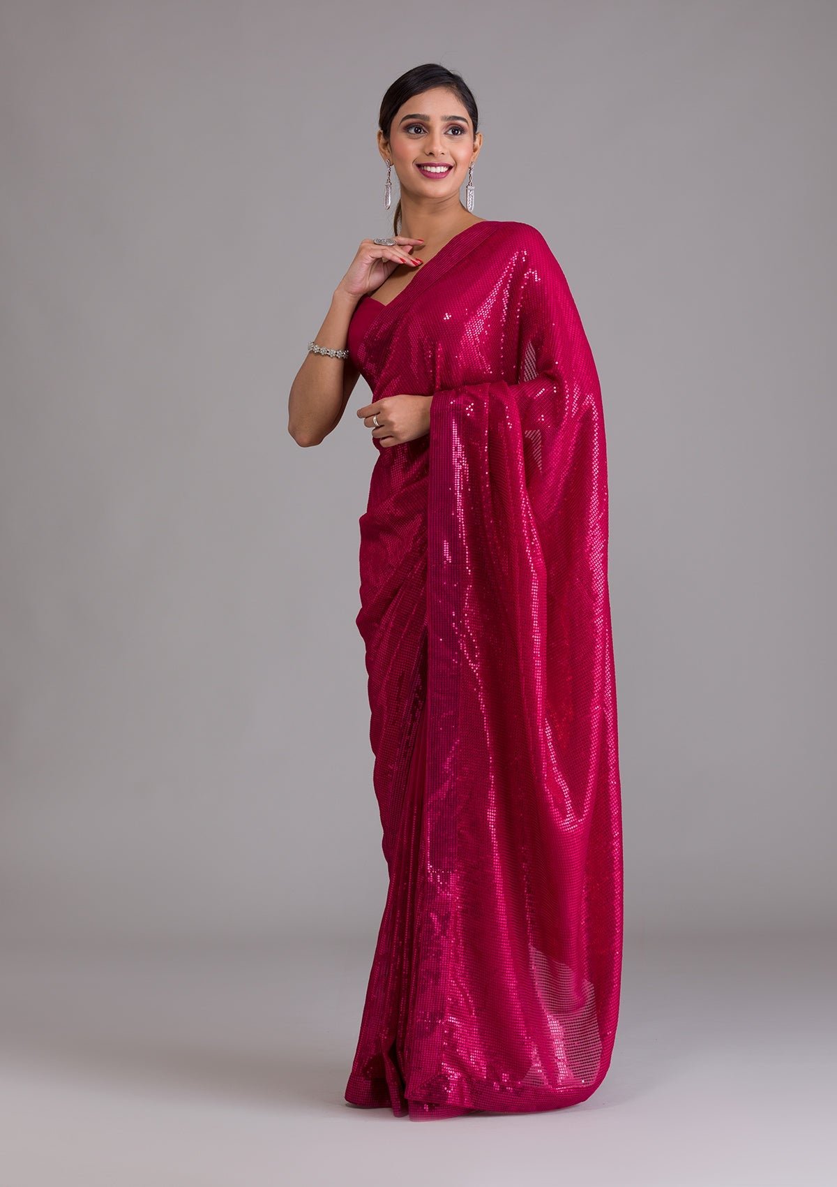Bravix Exquisite Rani Pink Georgette Designer Saree with Dazzling Sequins - Image 4