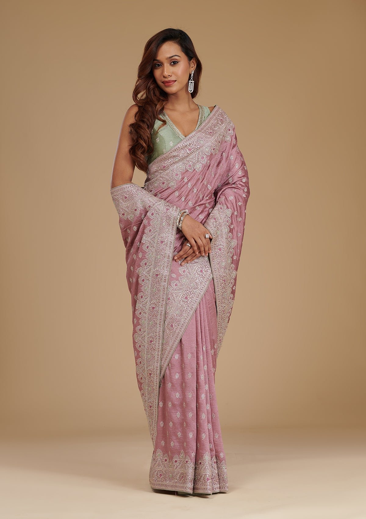 Bravix Elegant Mauve Soft Silk Saree with Intricate Zari Work