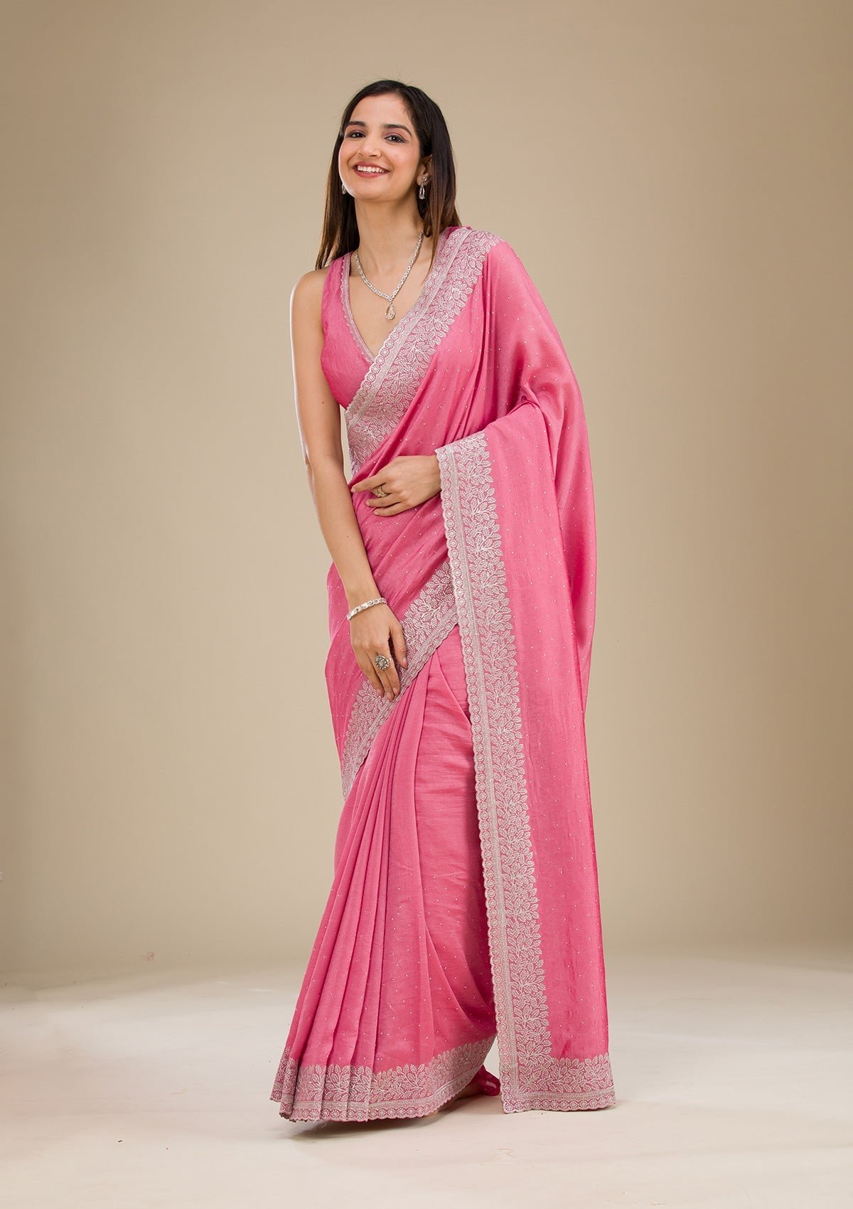 Bravix Elegant Onion Pink Soft Silk Saree with Exquisite Zari Work