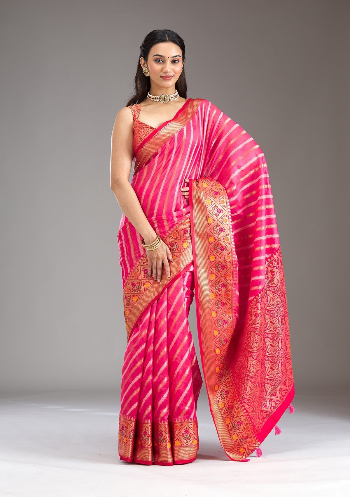 Elegant Pink Zariwork Tissue Saree