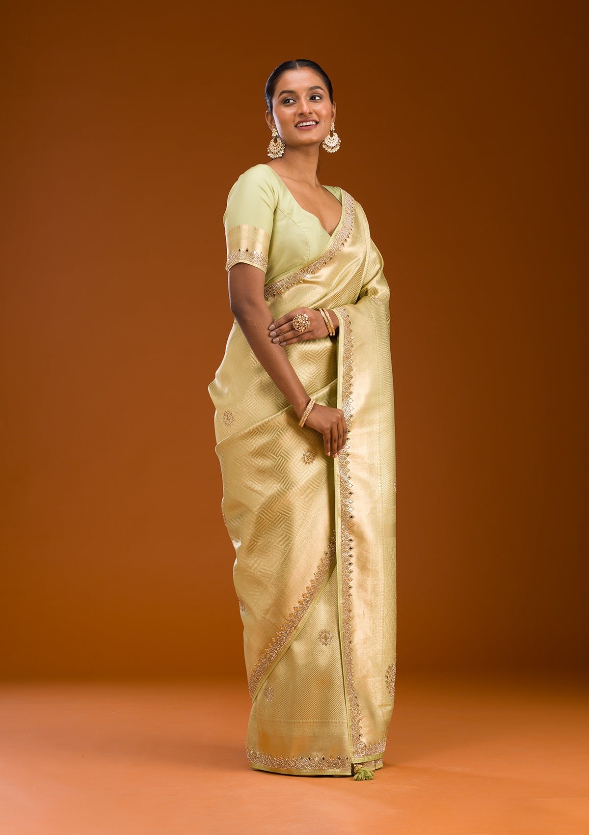 Bravix Elegant Pista Green Art Silk Saree with Stunning Mirrorwork