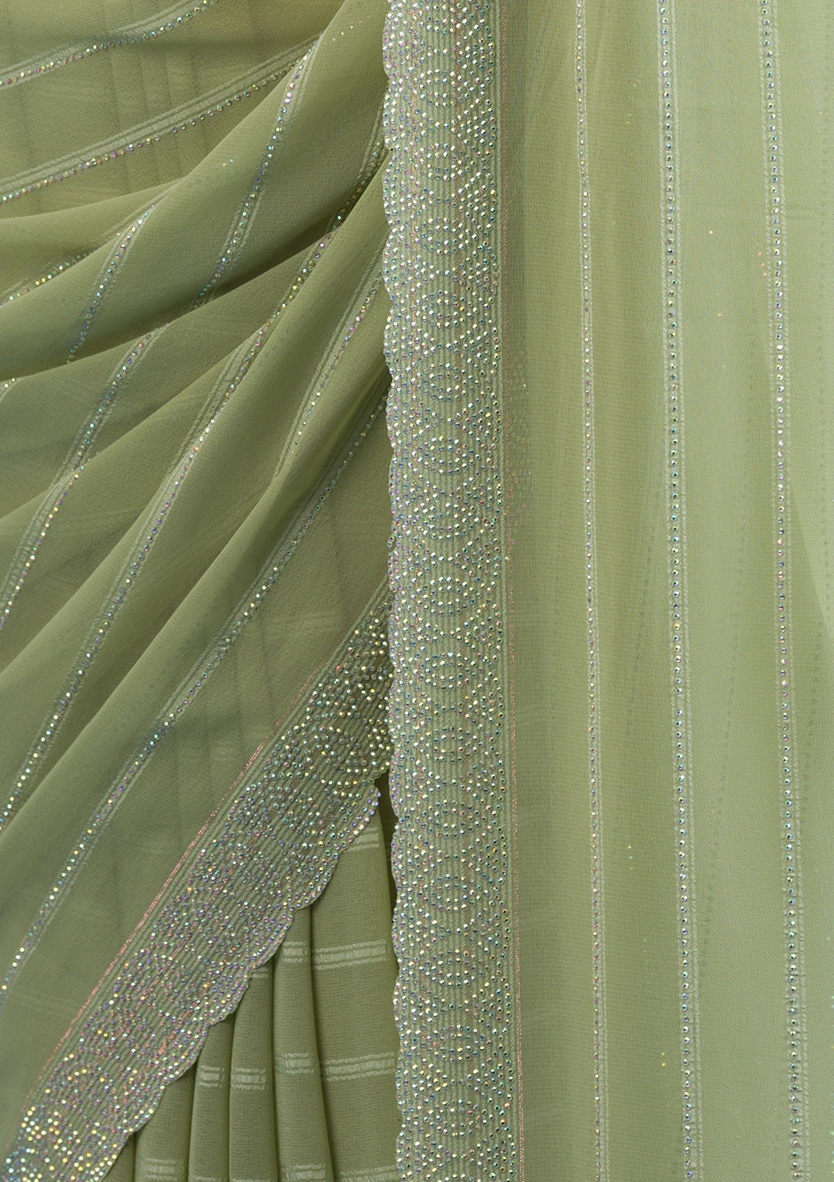 Bravix Elegant Pista Green Georgette Saree with Exquisite Stonework - Image 7