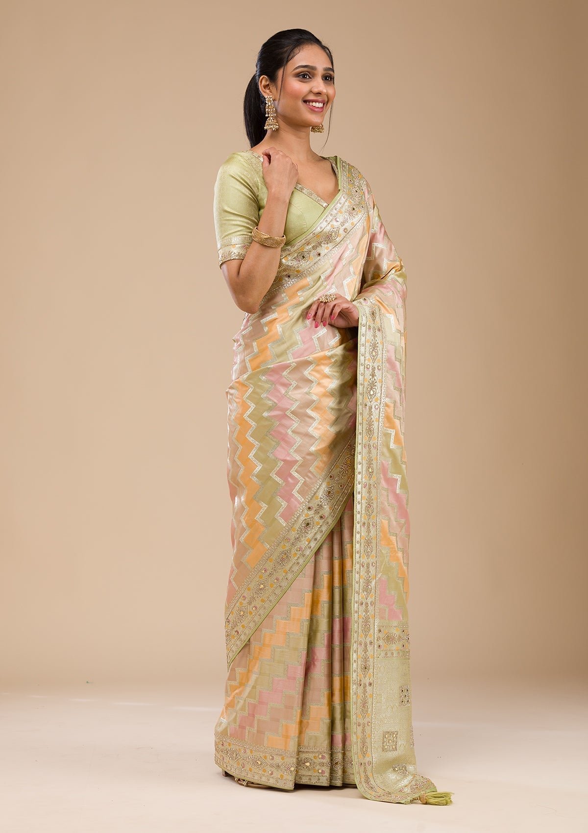Elegant Pista Green Soft Silk Saree with Intricate Stonework - Image 5