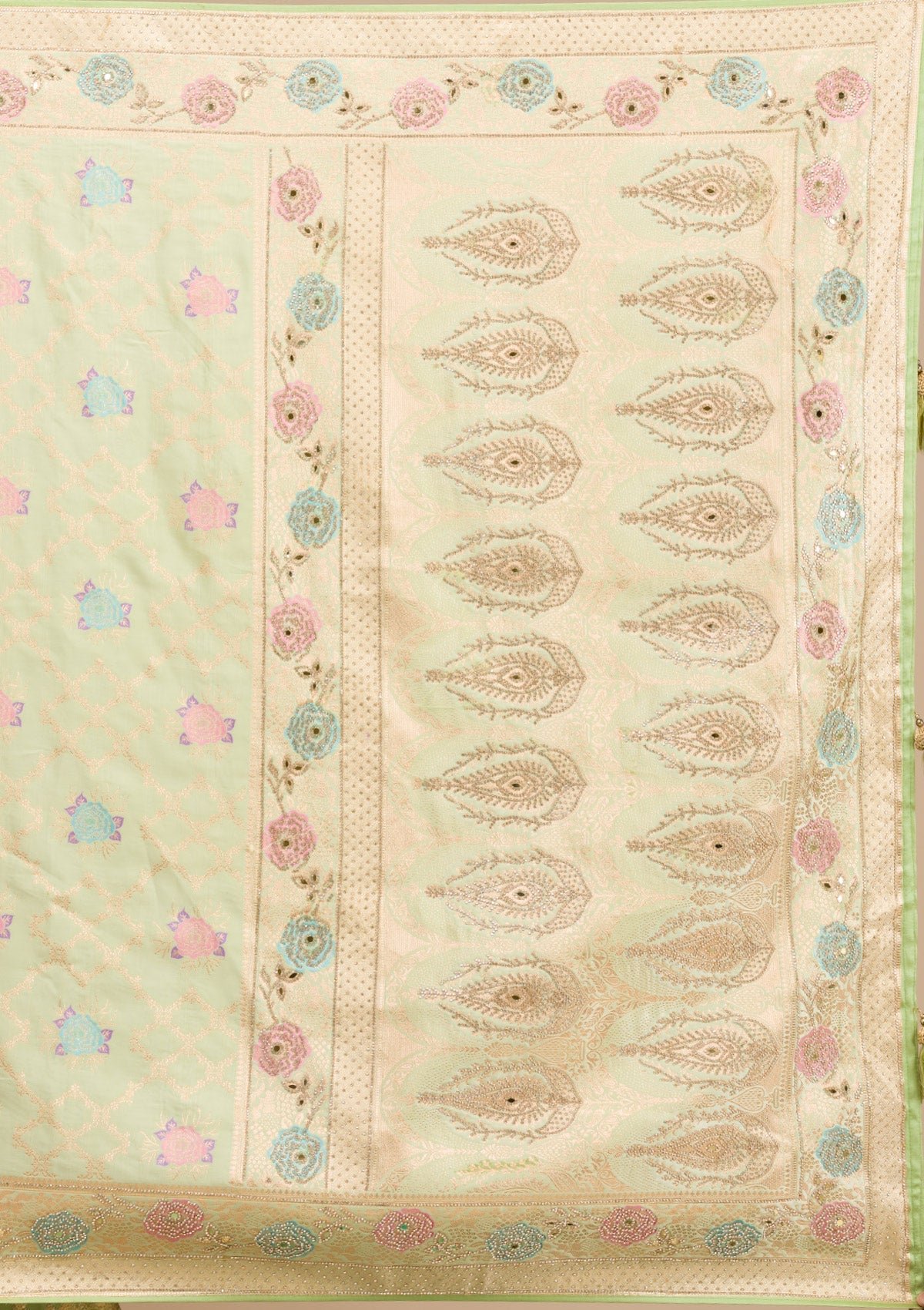 Elegant Pista Green Stonework Soft Silk Saree - Image 9