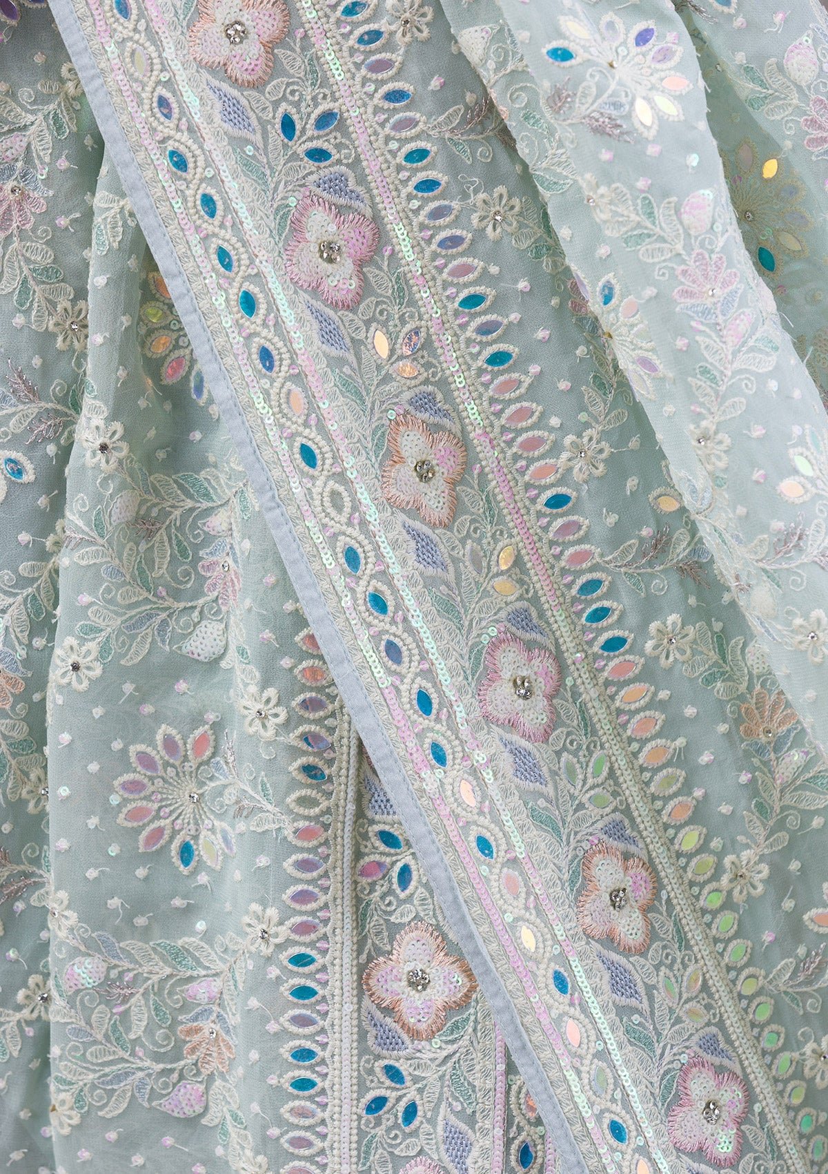 Elegant Sky Blue Georgette Saree with Exquisite Threadwork - Image 7