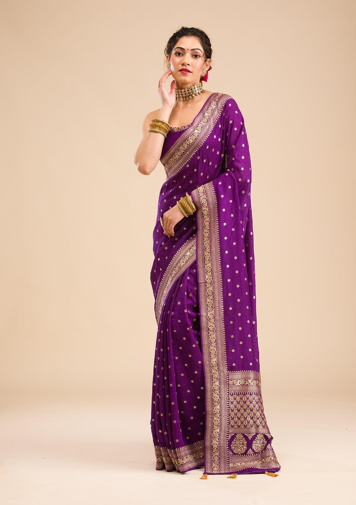 Bravix Elegant Purple Banarasi Silk Saree with Exquisite Zariwork