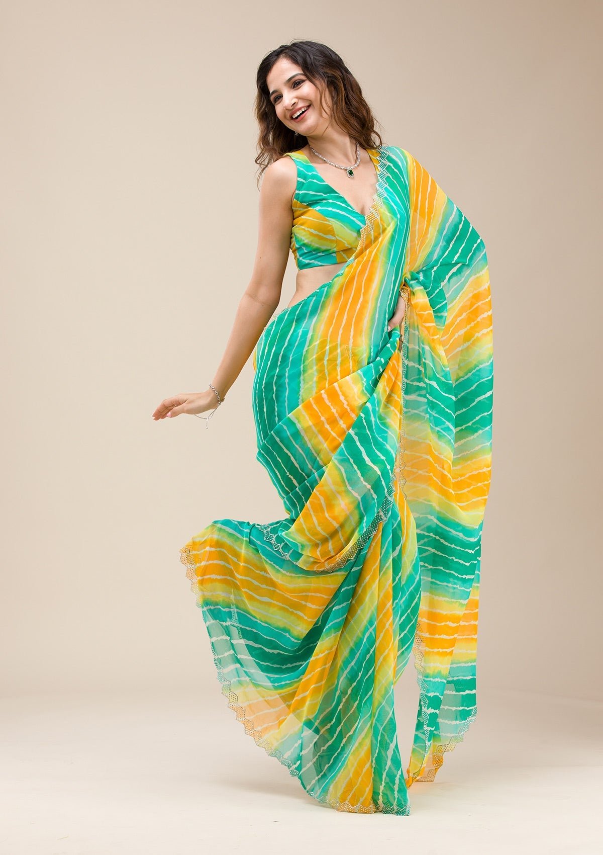 Bravix Elegant Green Stonework Georgette Saree by Rama