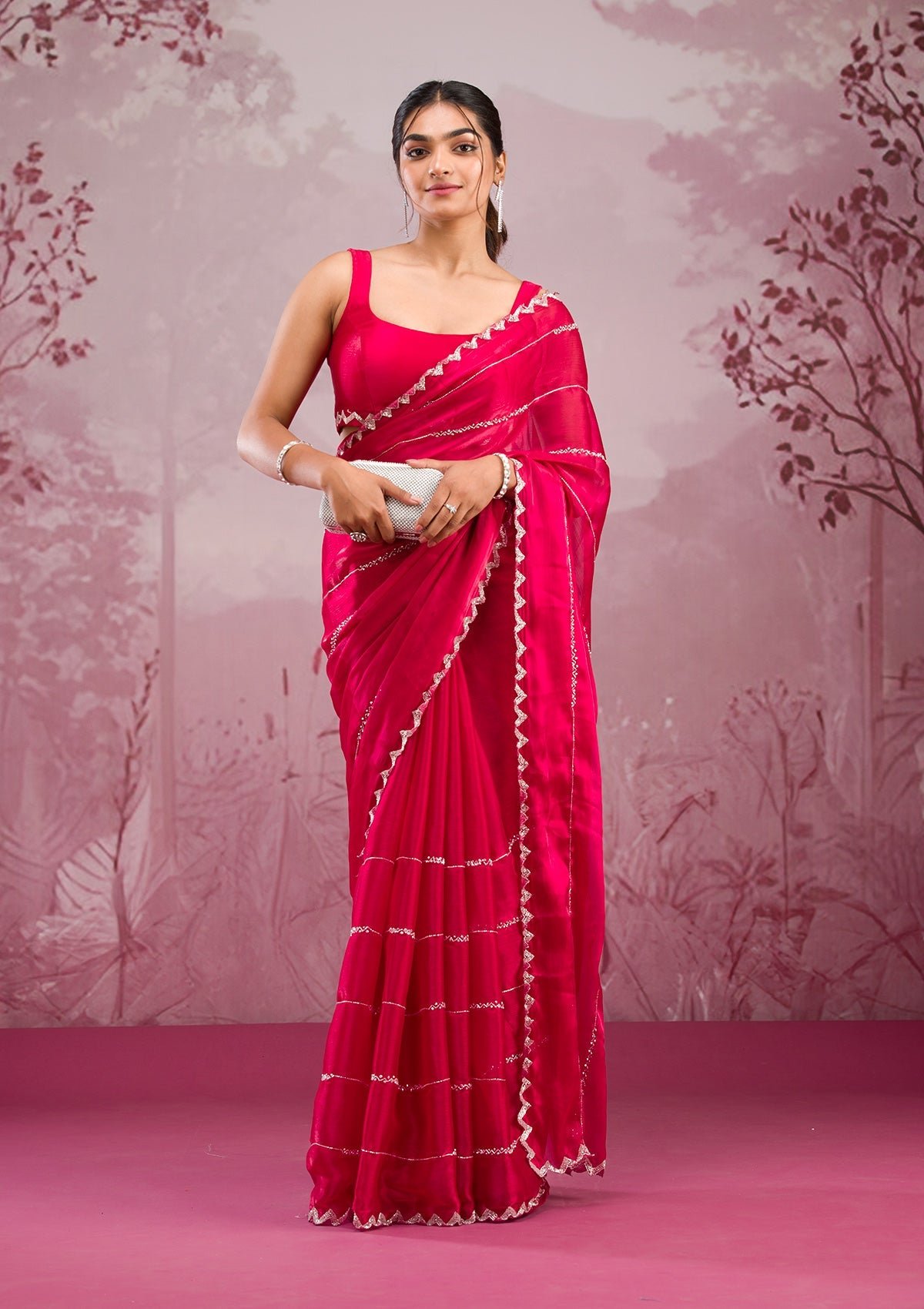 Bravix Elegant Red Cutdana Tissue Saree for a Stunning Look
