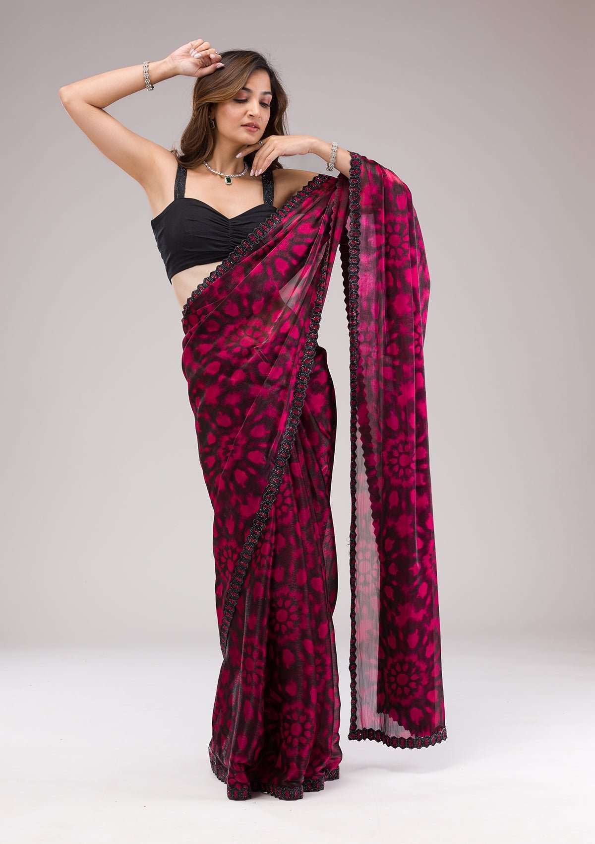 Bravix Elegant Red Organza Saree with Beautiful Prints