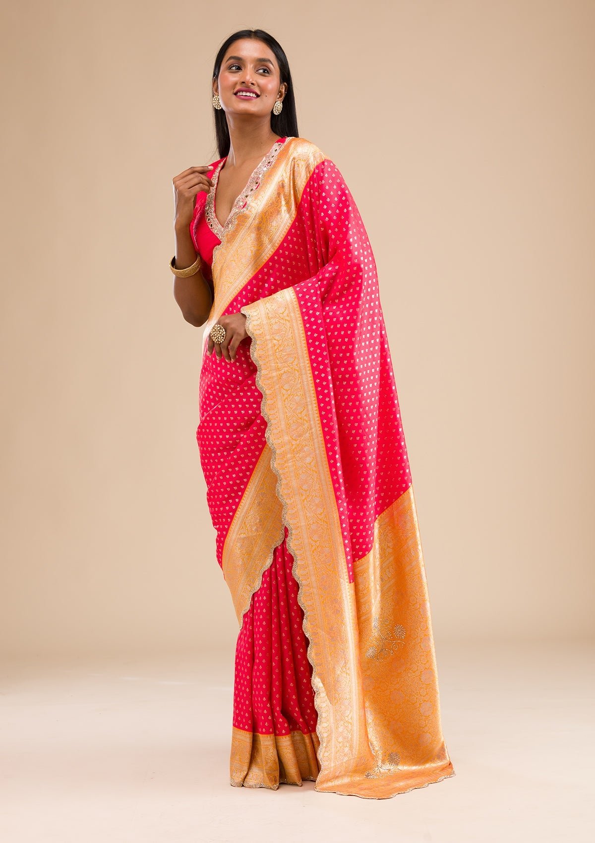 Exquisite Red Banarasi Silk Saree with Elegant Stonework