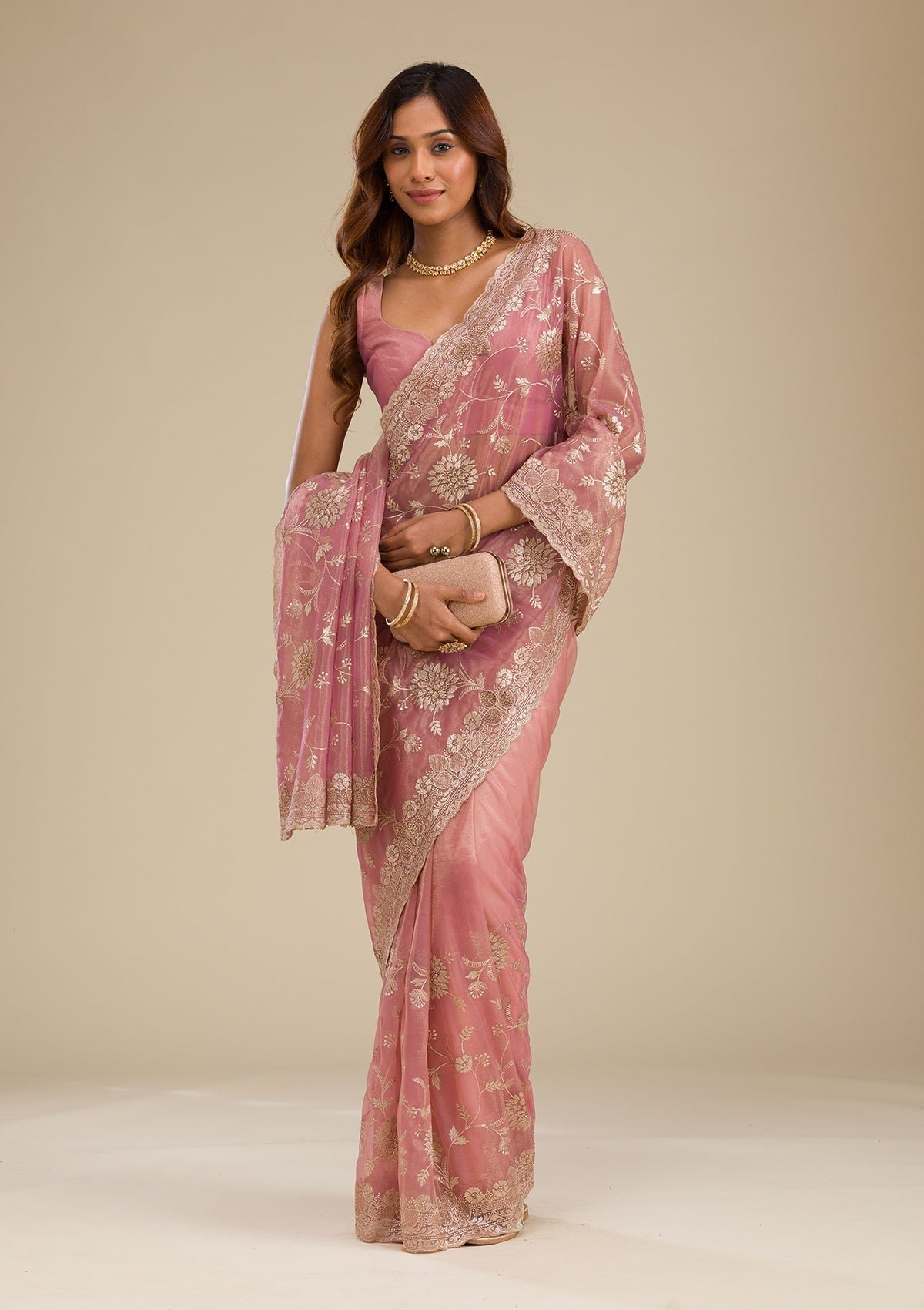 Bravix Elegant Rust Tissue Saree with Exquisite Zariwork