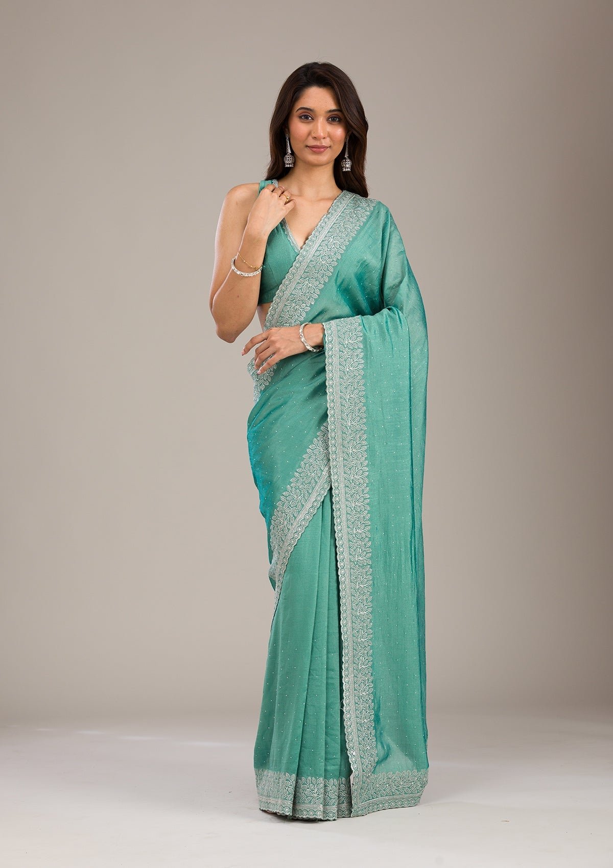Bravix Elegant Sea Green Soft Silk Saree with Exquisite Zari Work
