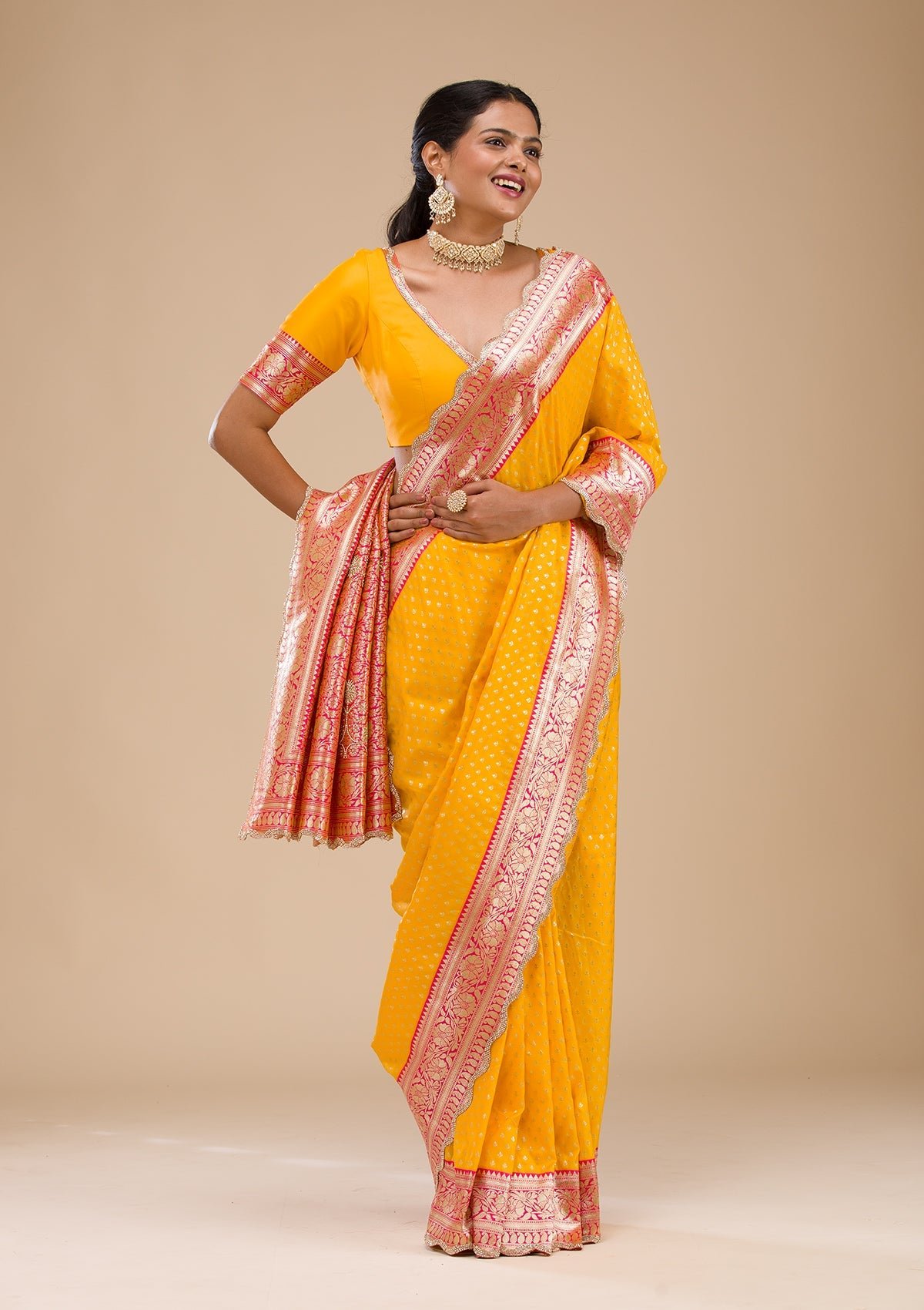 Bravix Radiant Yellow Stonework Soft Silk Saree – Elevate Your Elegance!